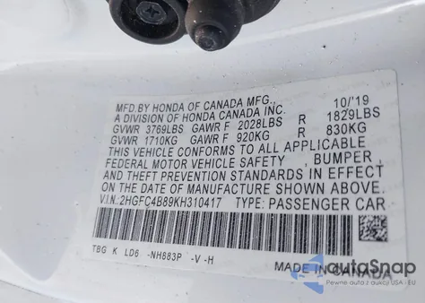 2019 Honda Civic Sport from USA, damaged, VIN 2HGFC4B89KH310417